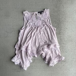 y2k vintage 00's linen lavender pastel crochet asymmetrical fairy tank boho s/m